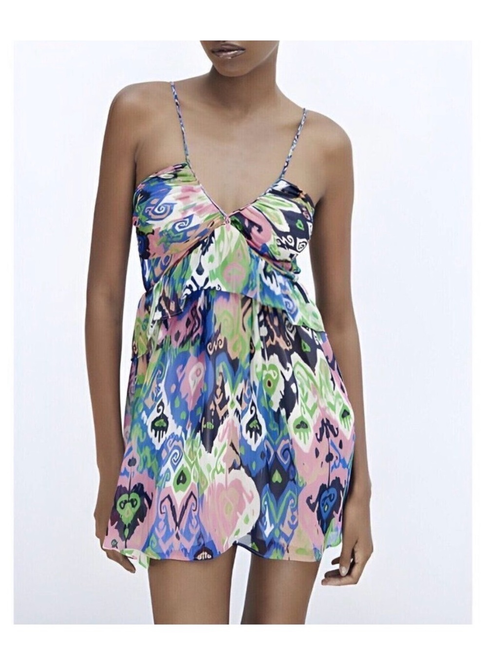 Zara Multicolor-Print Mini Dress with Braided Straps